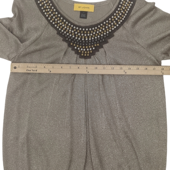 St. John Metallic Evening Blouse Top Womens Small Gold Studded Cocktail Party - Picture 9 of 12